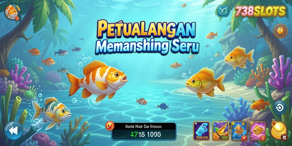 Screenshot gameplay <strong>738SLOTS</strong> menampilkan suasana memancing yang menarik.