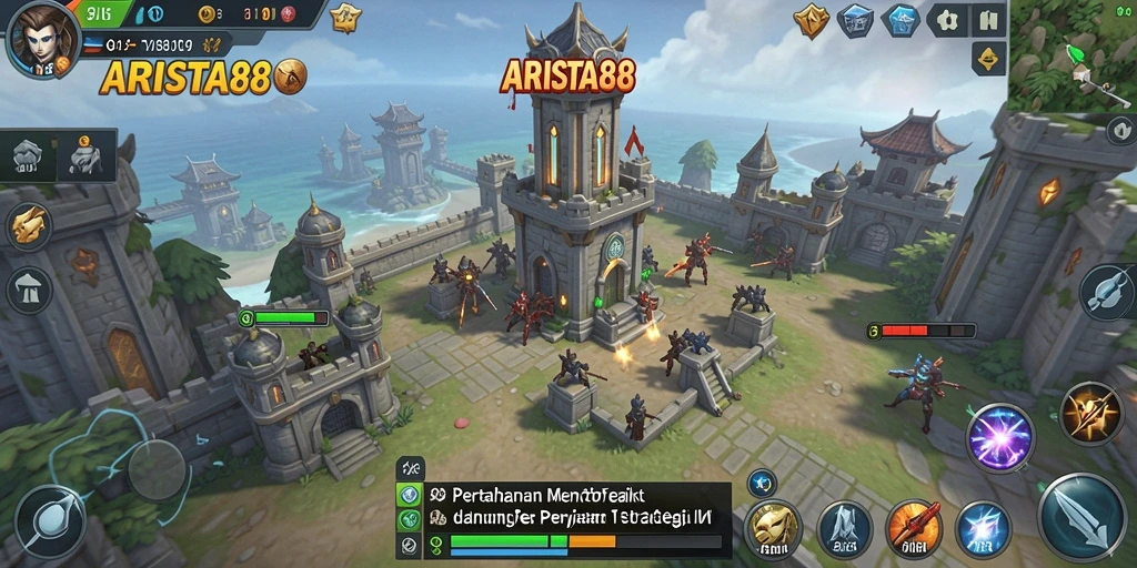 Gameplay seru ARISTA88 dengan menara strategis melawan gelombang musuh.