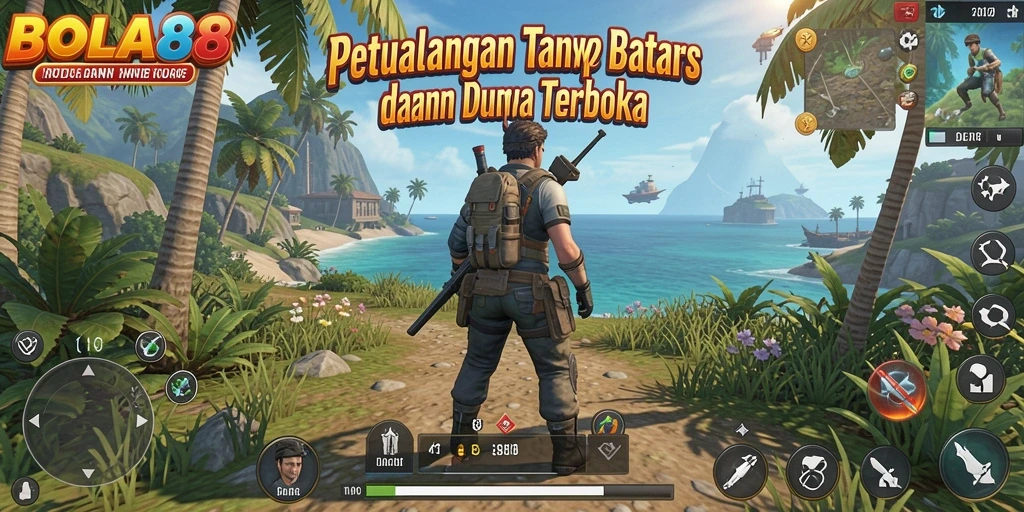 Tangkapan layar gameplay BOLA88 yang menampilkan eksplorasi dunia terbuka.