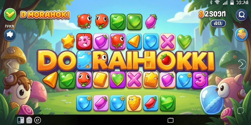 Tampilan gameplay DORAHOKI yang menarik dalam misi Match-3.