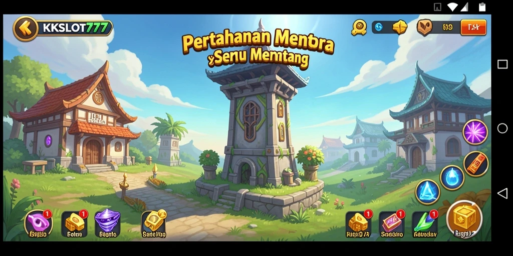 Screenshot gameplay KKSLOT777 menampilkan strategi Tower Defense yang intens.