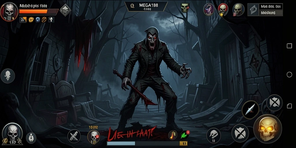Screenshot gameplay MEGA188 menampilkan momen menyeramkan dan atmosfer Horror yang dalam.