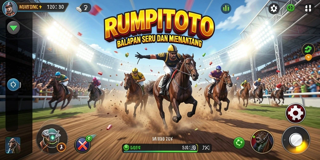 Screenshot RUMPITOTO menampilkan aksi balapan seru di trek yang menantang.