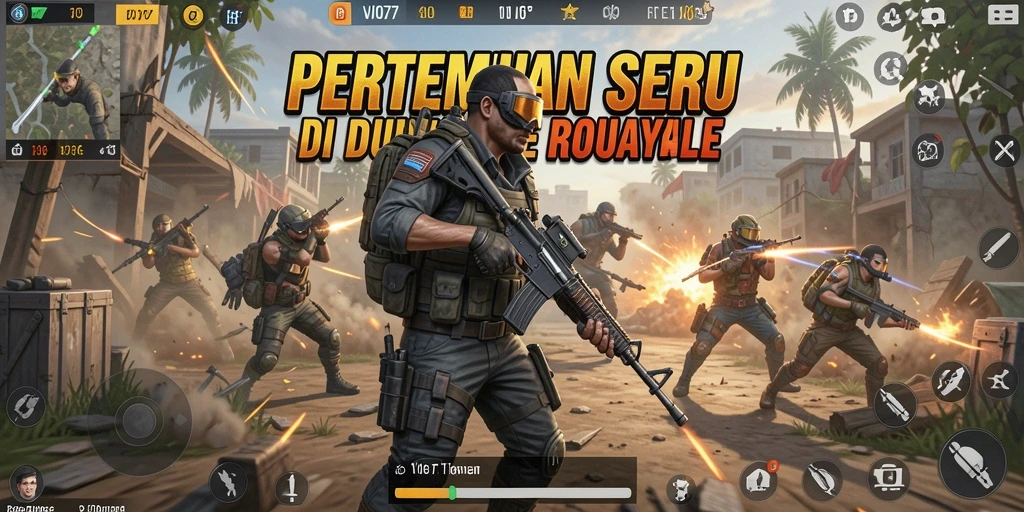 Tampilan gameplay VIO77 dalam pertempuran intens di arena Battle Royale.