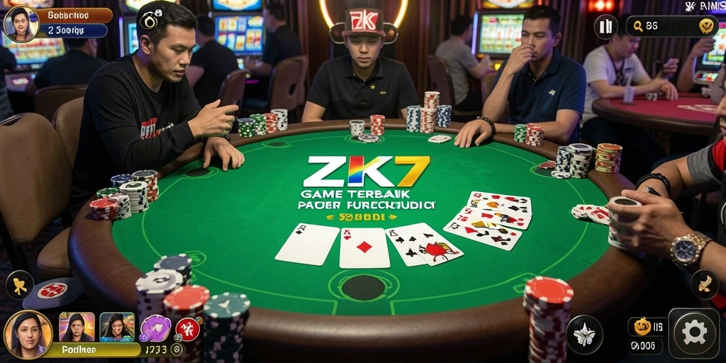 Screenshot gameplay ZK7 menampilkan suasana poker yang seru dan interaktif.